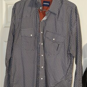 Resistol Men's Navy Patterned Button Down Shirt